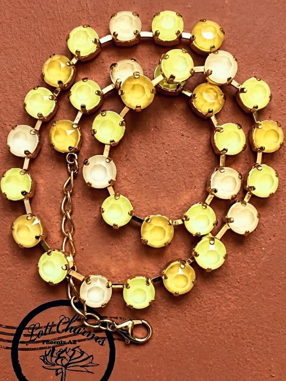 Neon Yellow Pineapple Serrano  Crystals  in Classic  18K Gold Plated Necklace